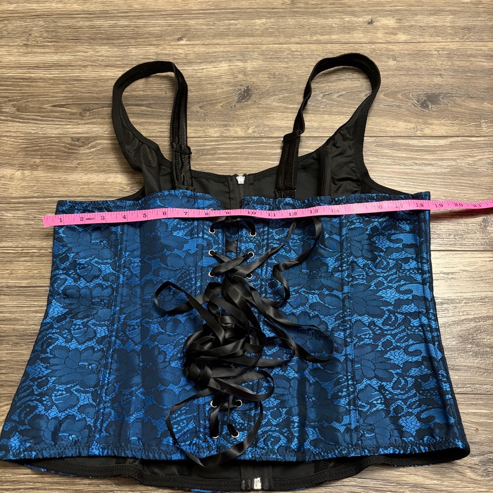 Y2K Vintage Floral Lace Renaissance Corset Bustier (Blue/Black) Size 2X/3X - Picture 7 of 7